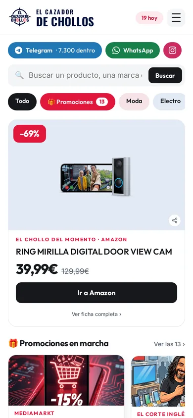 La web de El Cazador de Chollos en un móvil