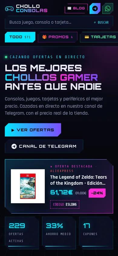 La web de Chollo Consolas en un móvil