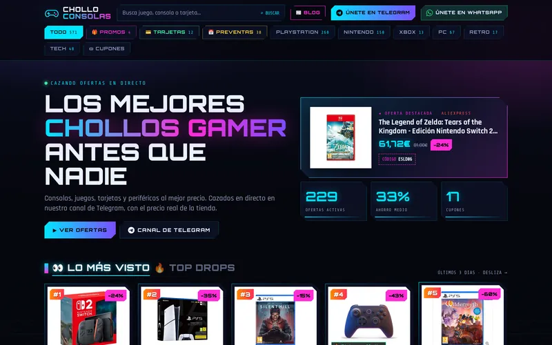 Portada de la web Chollo Consolas