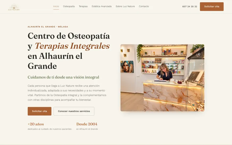 Portada de la web de Luz Nature